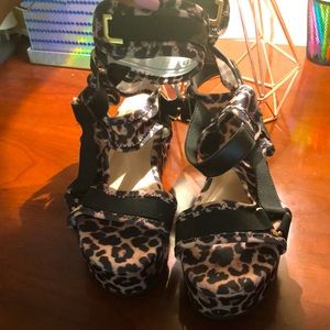 Cute cheetah print strap heels platform